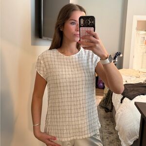 Treasure & Bond White Short Sleeve Grid-Print Top